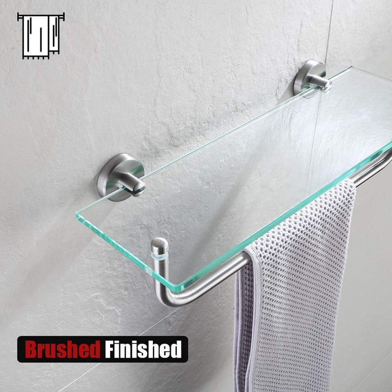 JQK Bathroom Glass Shelf, Shelf with 15 Inch Towel Bar Tempered Glass Shower Storage 16 by 5 inches, 304 Stainless Steel Brushed Finish Wall Mount, TGS100-BN - Image 4